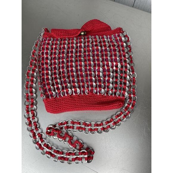 Vintage Upcycled Soda Can Pop Top Tab Handbag Red Crocheted Boho Shoulder Bag - Picture 1 of 7